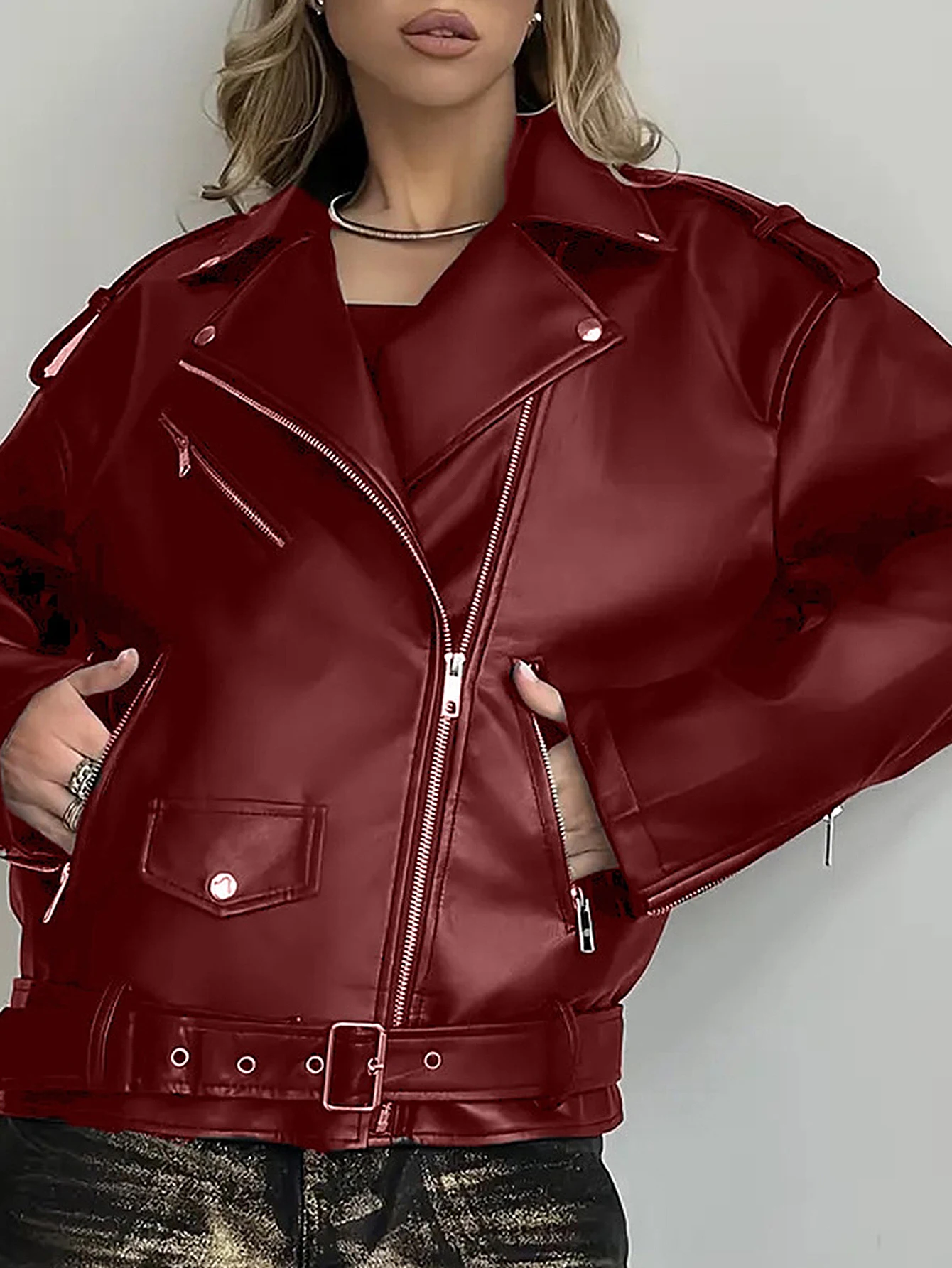 معطف نسائي طويل الأكمام ذو طية صدر السترة موضة الخريف بسحاب بري فضفاض مناسب ملابس خارجية للشارع