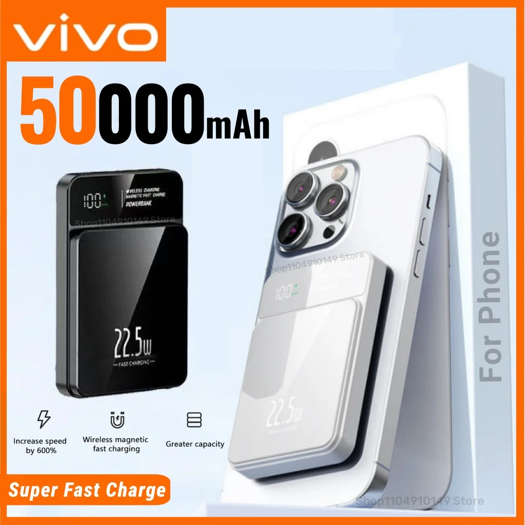 

VIVO Slim Magnetic Power Bank Mac Быстрая зарядка Вспомогательный аккумулятор 50000 мАч Магнит Беспроводная зарядка для Magsafe Для IPhone Xiaomi