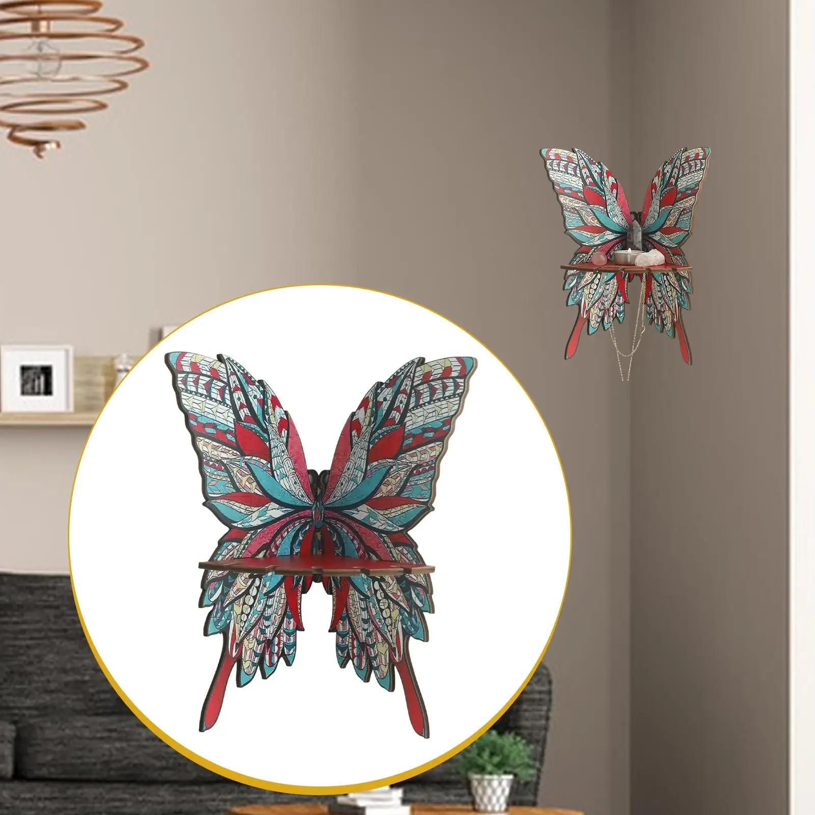 Butterfly Corner Shelf Display Stand Wooden Lightweight Cute Wall Mounted