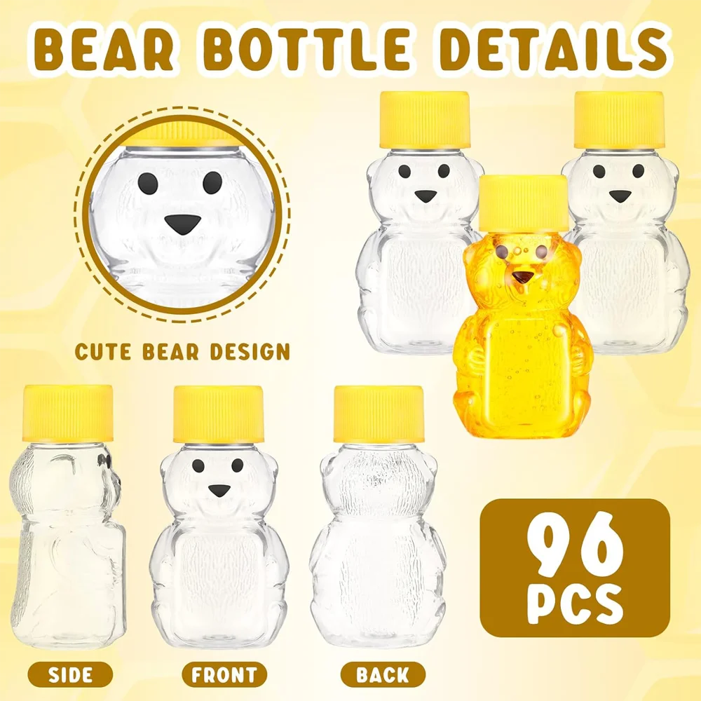 96 Pieces 2 oz Plastic Honey Bear Bottle for Storing and Dispensing Holiday Baby Shower Gifts