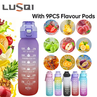 LUSQI 1PC 1000ML Flavor Water Bottle With Straw With 9PCS Flavor Pods Fashion Fitness Water Bottle For Outdoor Activities Sports