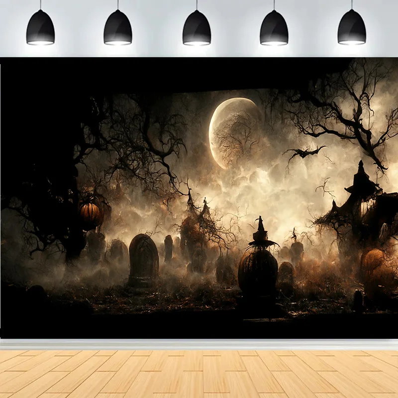 Хэллоуин День Темный Цвинтар Сцена Фото Фоны Замок Крендовище Фестиваль Ужасов Вечеринка Фотостудия Фон KB-01