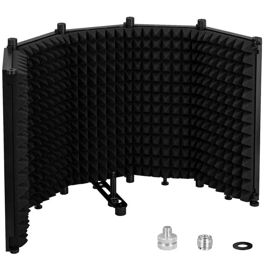 

Microphone Isolation Shield, Foldable Mic Shield with Triple Soundproof, Reflection Filter with 3 8 and 5 8 Threaded for Recordi