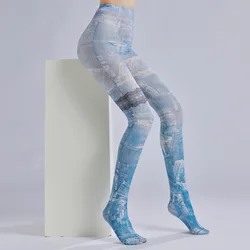Fashion Personality Attraction Imitation Jeans Pattern Print Pantyhose Punk Light Blue Hottie Sexy Trend Drawing Tights