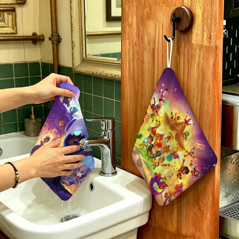 Cute B-rawl Game S-Stars Polyester Cotton Hand Wiping Towel with Hanging Loop, Lightweight for Home and Commercial Use