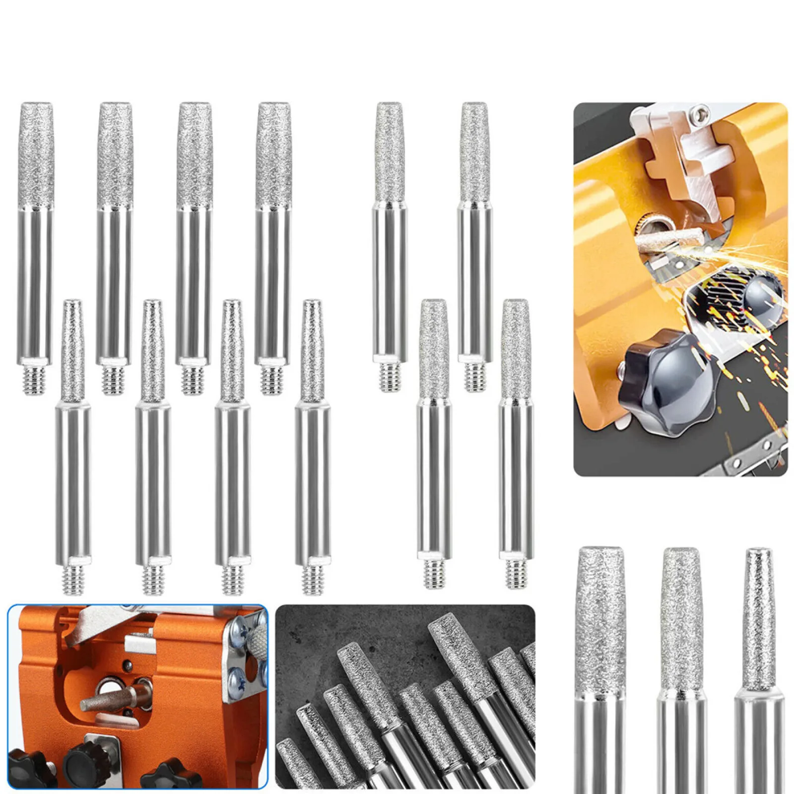 

12Pcs Chainsaw Sharpener Burr Carborundum Grinding Head Cylindrical Burr 4.0/4.8/5.5mm Grinding Head Chain Saw Sharpener Tools