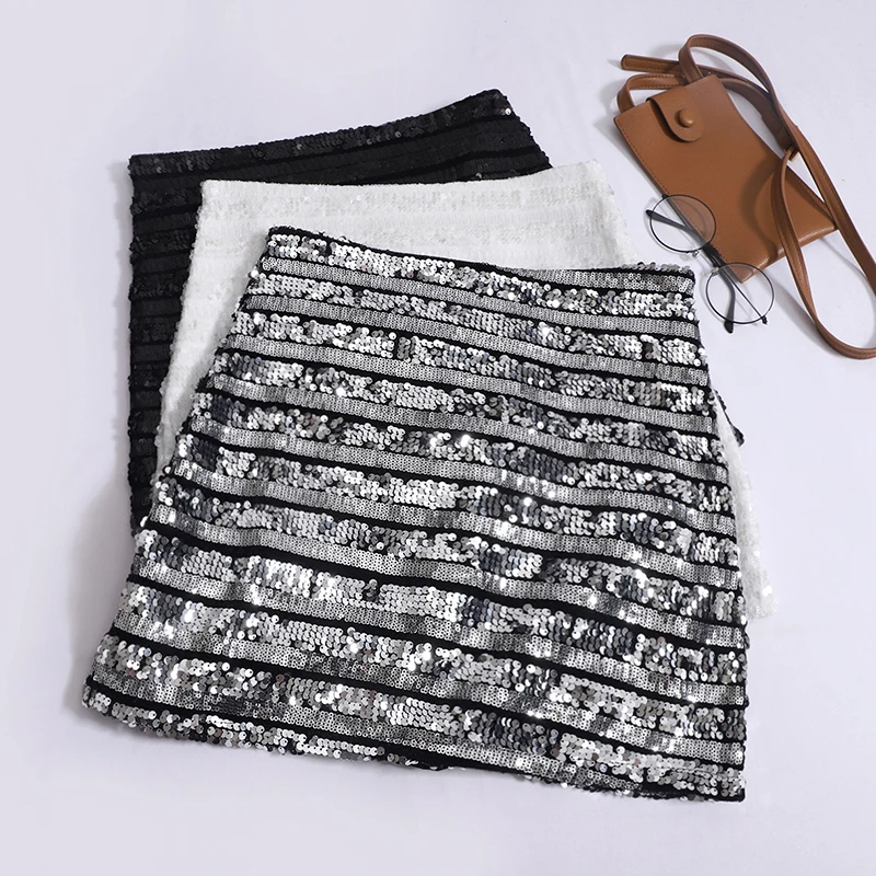 

Design Heavy Industry Glitter Sequin Skirt Women Spring 2024 New Fashion Celebrity Elegant Skirts High Waist Hip Sequin Skirts