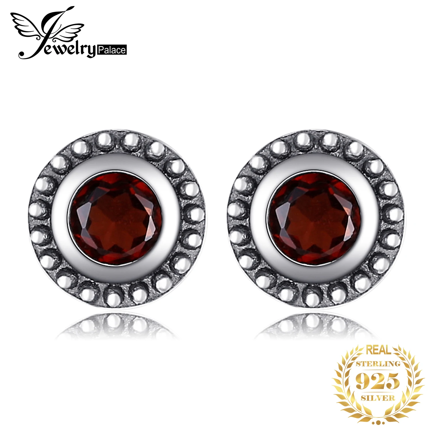 JewelryPalace Vintage 4mm Natural Garnet 925 Sterling Silver Stud Earrings for Woman Fashion Statement Gemstone Jewelry Gift