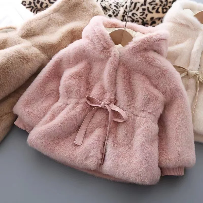 New Baby Girls Warm Winter Coats Thick Faux Fur Fashion Kids Hooded Jacket Coat For Girl Outerwear Winter Jacket 2 3 4 6 7 Years