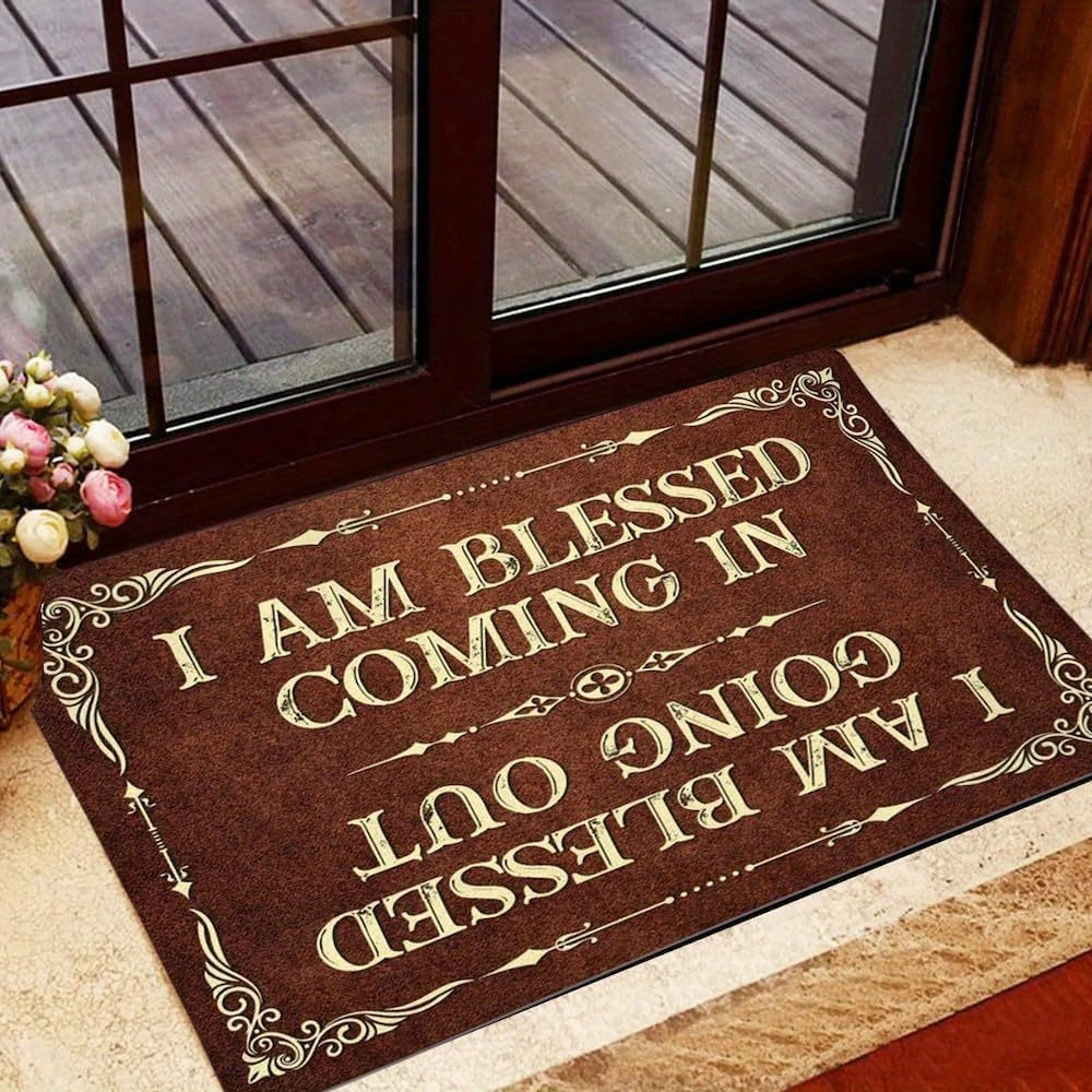 VIKAMA Vintage Farmhouse “Blessings” Entryway Doormat, Non-Slip, Washable Indoor/Outdoor Entry Mat, Home Decor