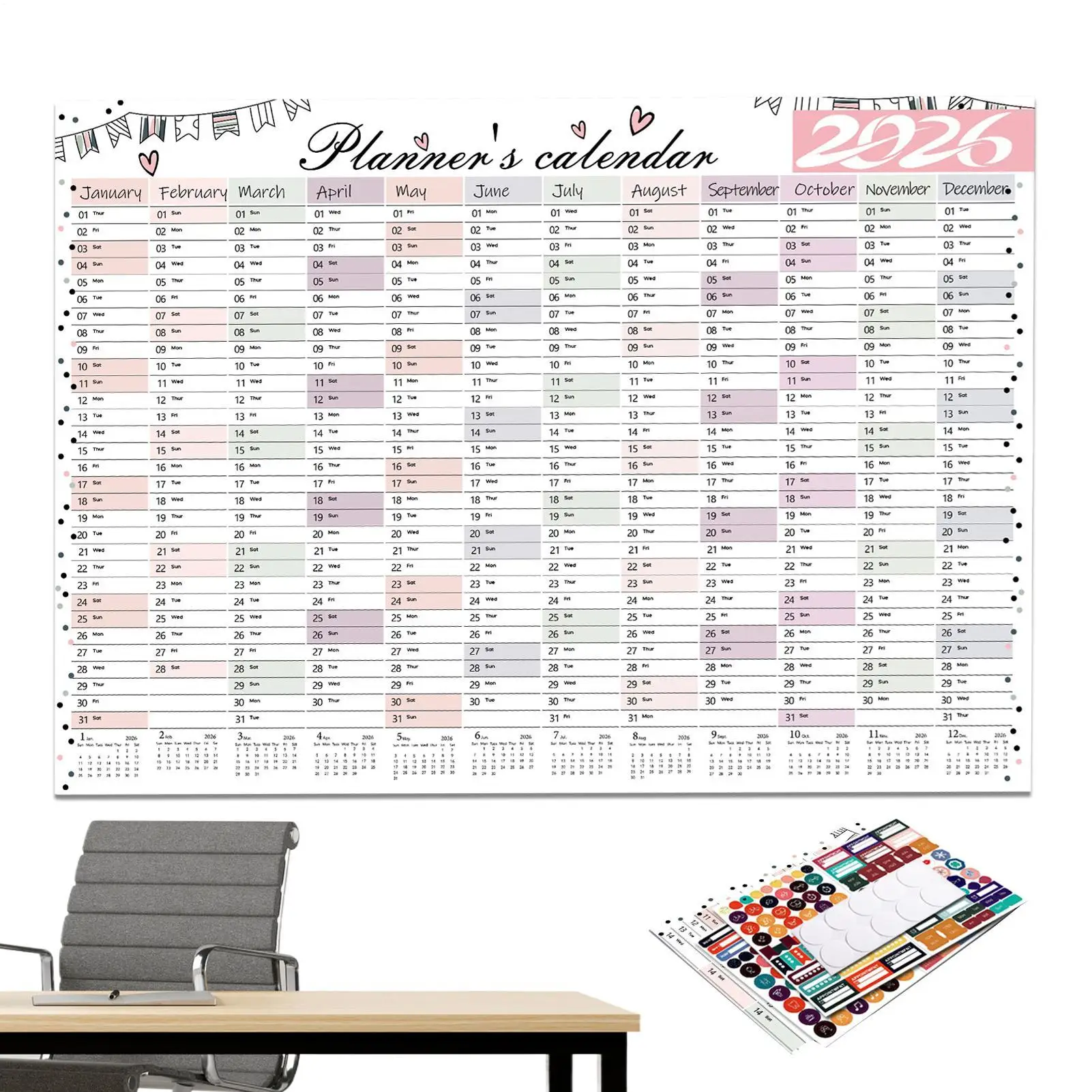 

2026 Monthly Calendar Large Paper Planner Vertical January-December Wall Calendars For Office Living Room Classroom Dorm