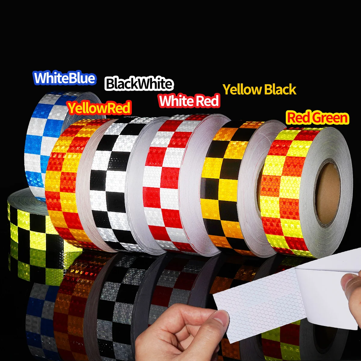 Reflective Sticker Square Grid Checkered Pattern Reflector Tape Red Yellow Fluorescent White Reflect Film For Truck Car Road
