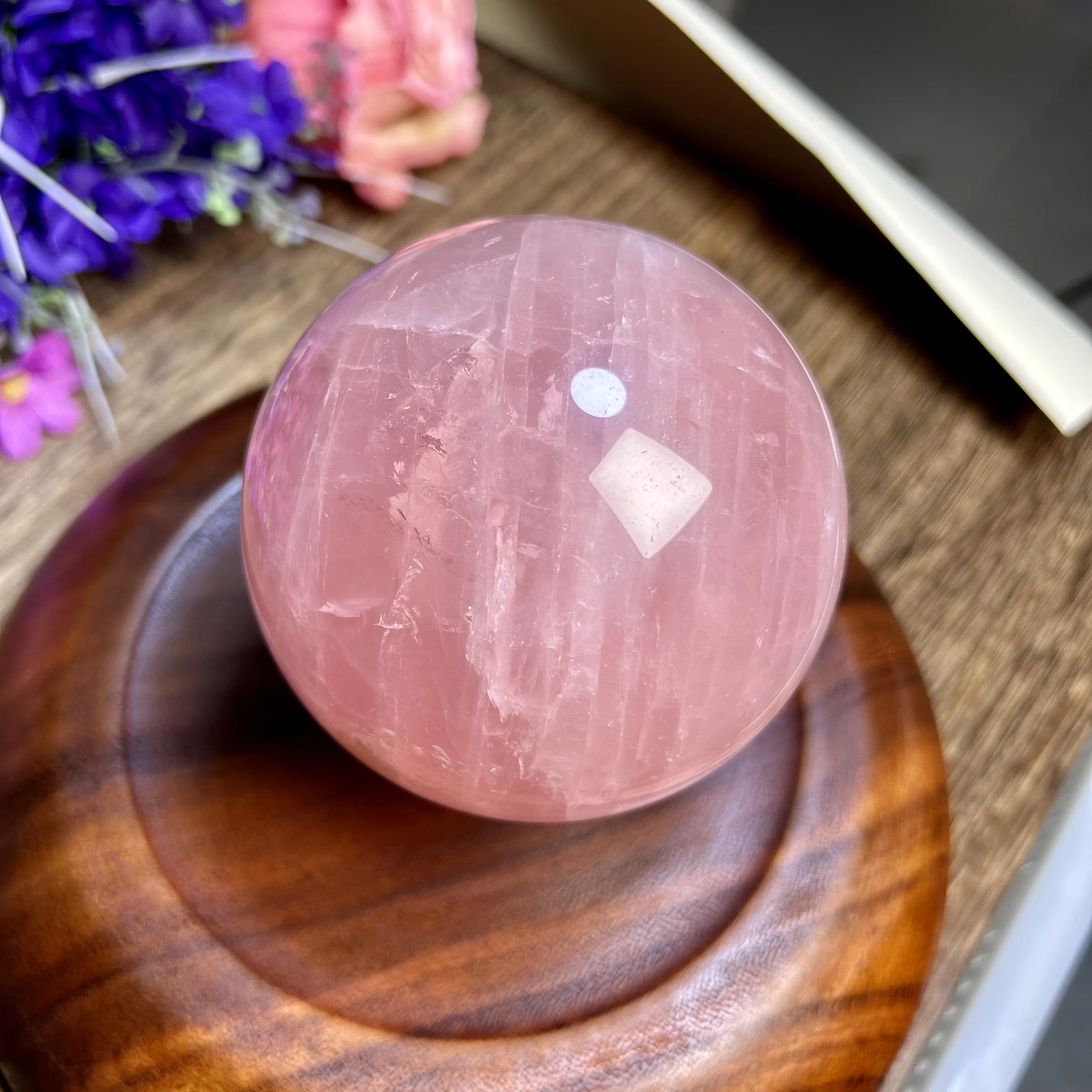 

Natural Pink Rose Quartz Sphere Crystal Ball Reiki Healing Home Decor Gift 1030g 89mm 14th