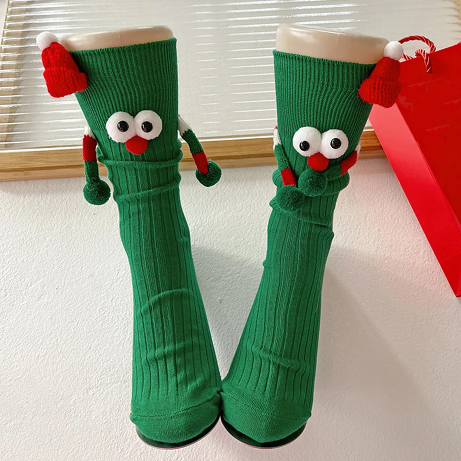

Парные рождественские чулки до середины икры, женские носки Санта-Клауса, зимние хлопковые чулки до середины икры, рождественский подарок, красные впитывающие пот носки