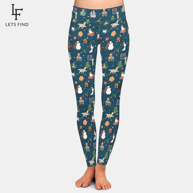 LETSFIND-mallas deportivas de cintura alta para mujer, pantalones sexys con estampado de mascotas de perro, 3D celebración navideña, invierno, novedad