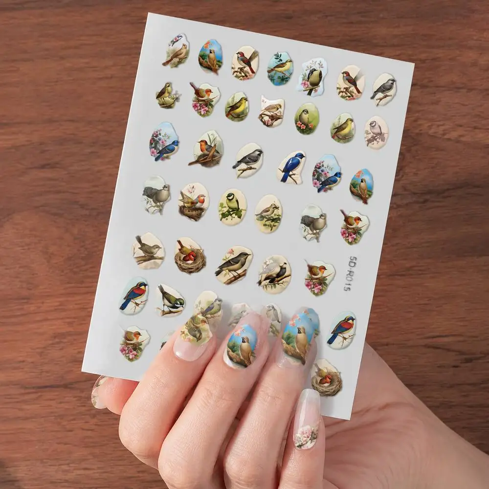 1Pc Nature Inspired Patterns Birds Nail Sticker Detailed And Elegant Birds Nail Decal Artistic Designs Birds Nail Slider