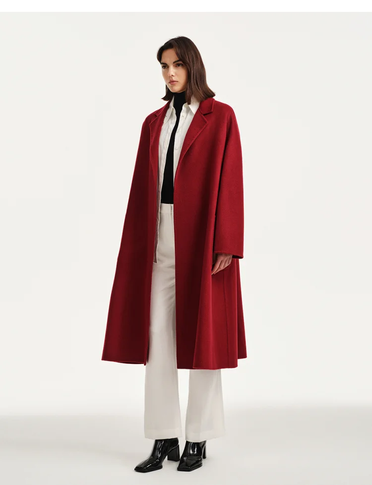 High-end Cashmere Autumn and Winter Women's Coat Red Wool Classic Retro Simple Business Casual Coat Temperament Women's Wear