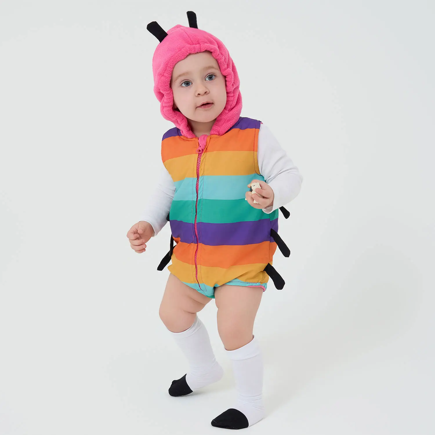 Umorden Caterpillar Costume for Baby Infant Girls 0-6M 9M 12M 18M Hoodie Sleeveless Romper Bodysuit With Stockings Purim Costume