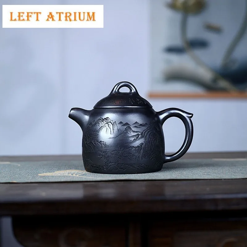 

310ml Yixing Purple Clay Teapots Handmade Landscape Qin Quan Pot Raw Ore Stone Yellow Mud Tea Maker Kettle Zisha Tea Set Craft