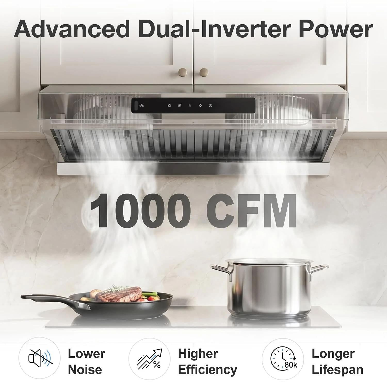 Range Hood 30 Inch 1000 CFM, Under Cabinet Ducted Kitchen Hood, 304 Stainless Steel, Dual Motor, Easy Clean, Customized
