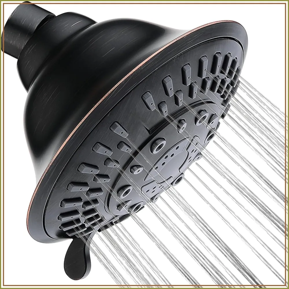 High Pressure Rain Shower Head, 5 Spray Settings, Adjustable Angle, Anti-Clog Nozzles, Oil Rubbed Bronze
