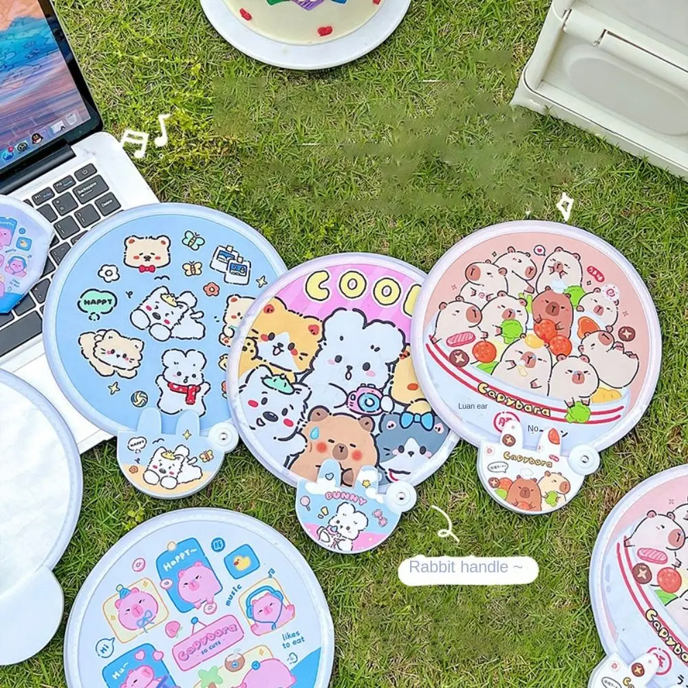 Rabbit Kapibala Round Fan New Foldable with Reflector Pocket Fans Cartoon Pattern with Storage Bag Cloth Fan