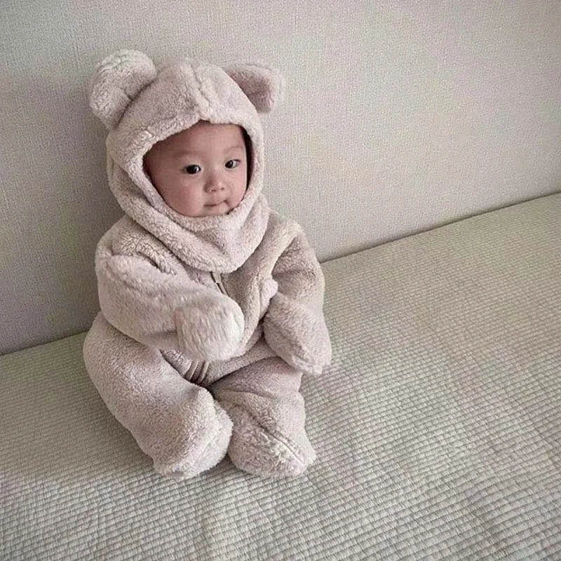 INS Models Korean Version of The Baby Plush Footed Onesie Cute Warm Bear Crawl Suit Fall and Winter Outwear