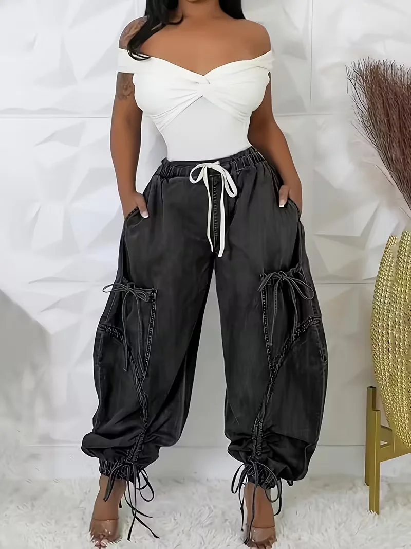 

Womens Baggy Jeans Women'S Fashionable Drawstring Lace-up