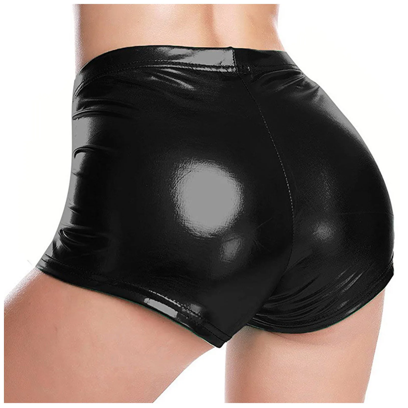 

Women's Artificial Leather Shorts Solid Color Glossy Carnival Dance Shorts High Waisted Slim Fitting Sexy Hot Pants For Female