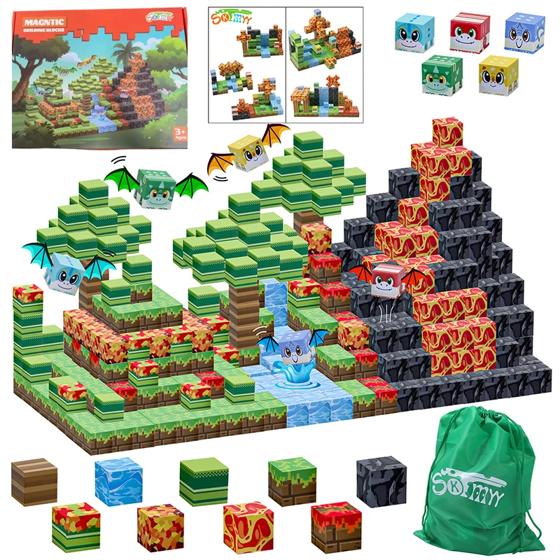 ชุดตัวต่อแม่เหล็ก 80 ชิ้น ธีมไดโนเสาร์ ของเล่นเสริมพัฒนาการ STEM สำหรับเด็กชาย เด็กหญิง อายุ 3 ปีขึ้นไป ของขวัญคริสต์มาส แบบประกอบเอง