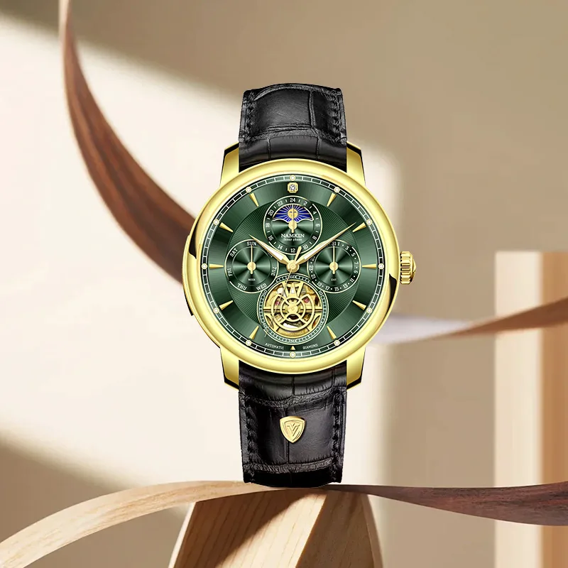 

NAMKIN brand green dial Leather Strap Multifunctional Waterproof automatic watch for man Stainless Steel Men's Mechanical Watch