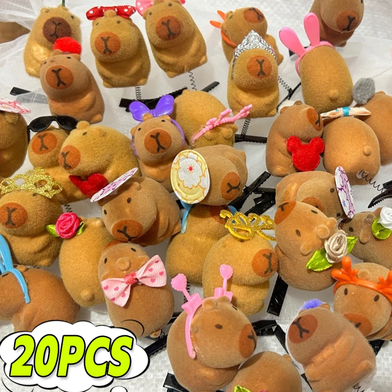 5/20pcs Kawaii Hair Clip Fashion Children Bow 3D Capybara Animal Plush Hairpin Funny Style Duckbill Clips Headdress Gifts