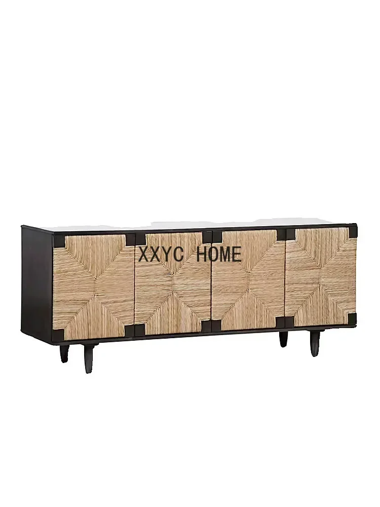 

Modern Minimalist Living Room Tea Cabinet Locker Teak Color Entrance Cabinet