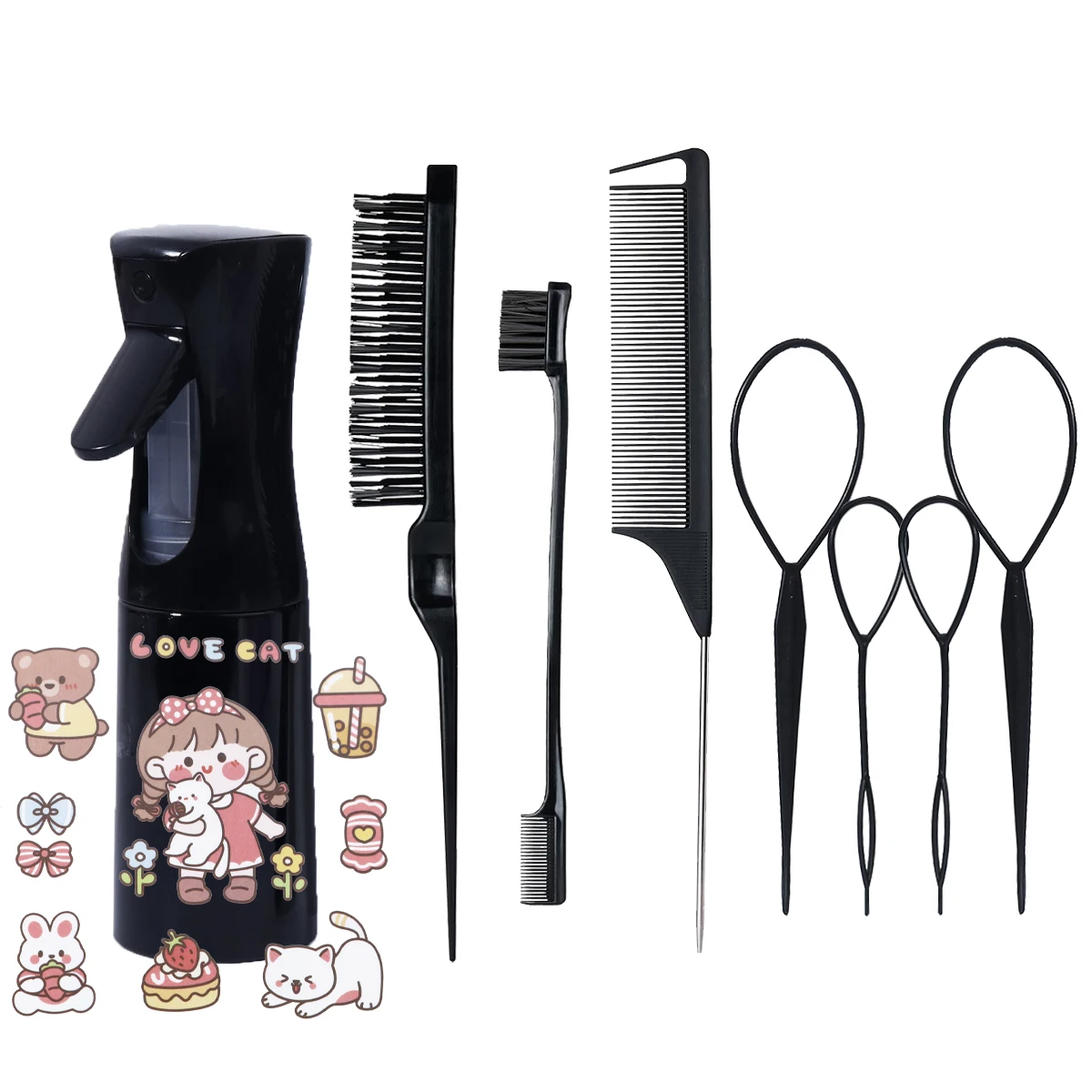 

Набор инструментов для укладки волос, 8 шт., с мультяшными наклейками своими руками, для удовлетворения различных ежедневных потребностей для моделей. Специально для настоящих париков из волос.