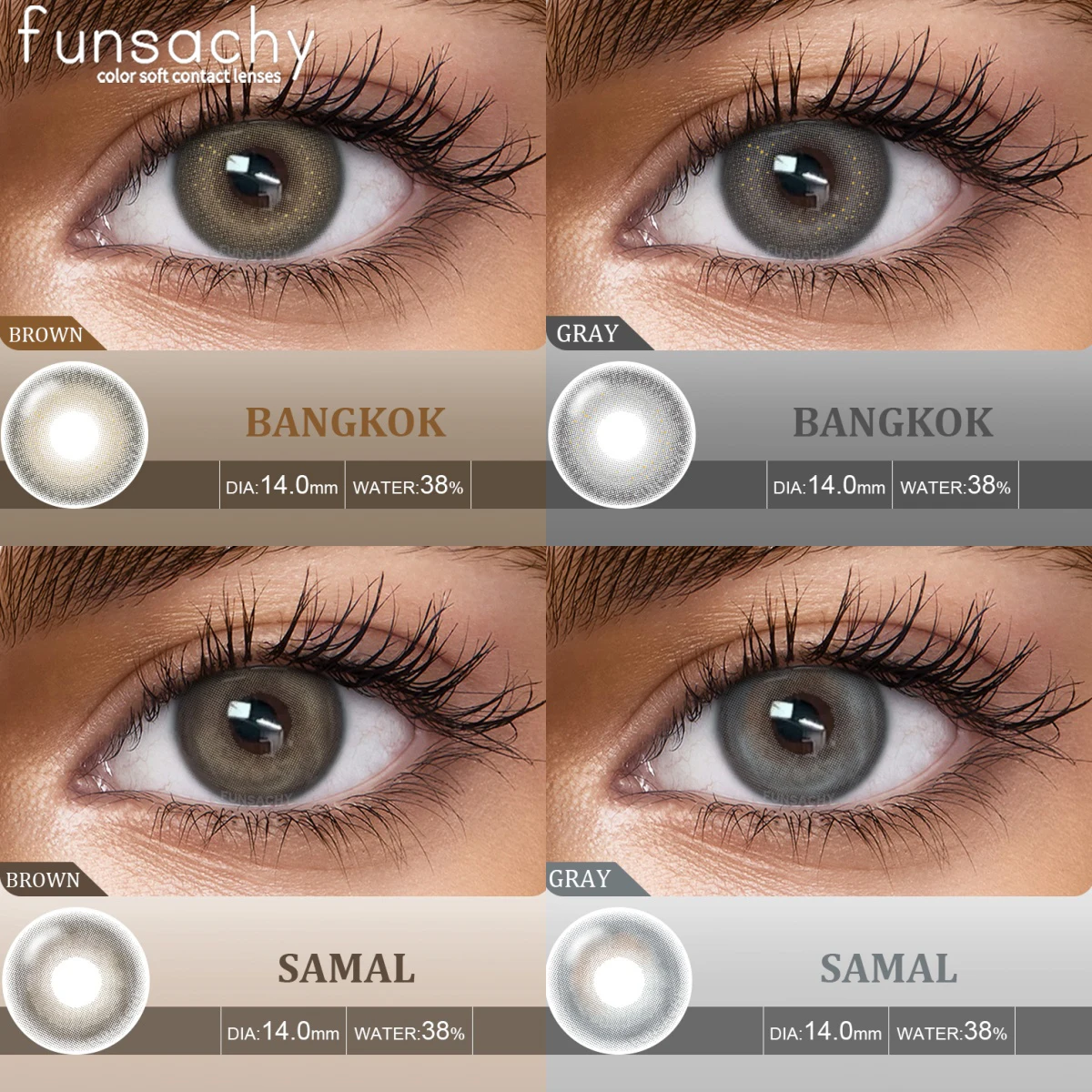 FUNSACHY 2pcs Colored Contact Lenses for Eyes Natural Brown Lens Gray Lens Eye Contacts Cosmetic Beauty Pupil High Quality Lens