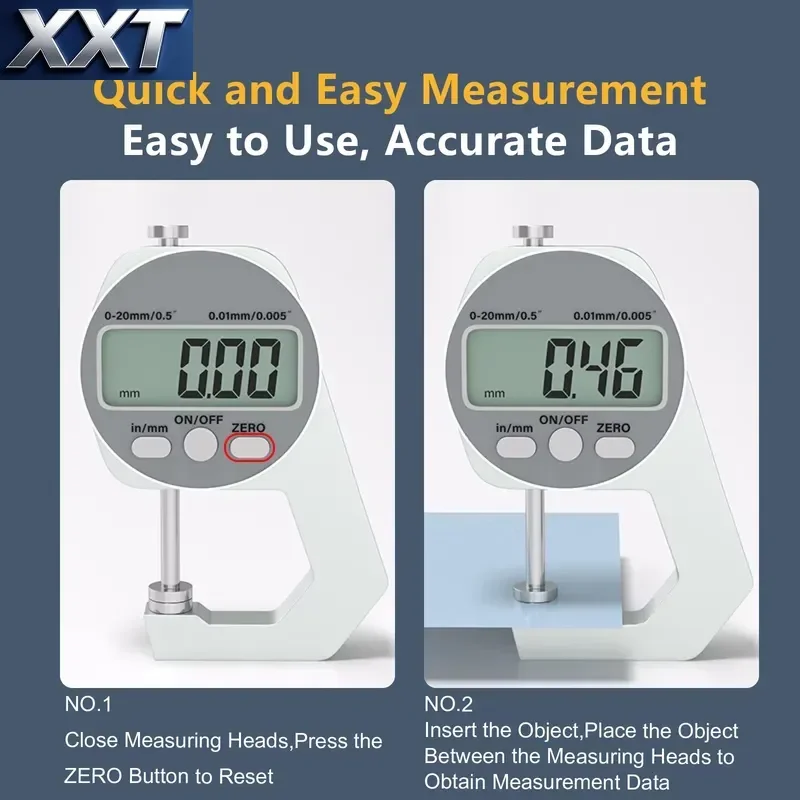 XXT 2026 Hot Sell High Precision Portable LCD Thickness Gauge 0‑20mm for Paper Film Flat Bent Head Measurement