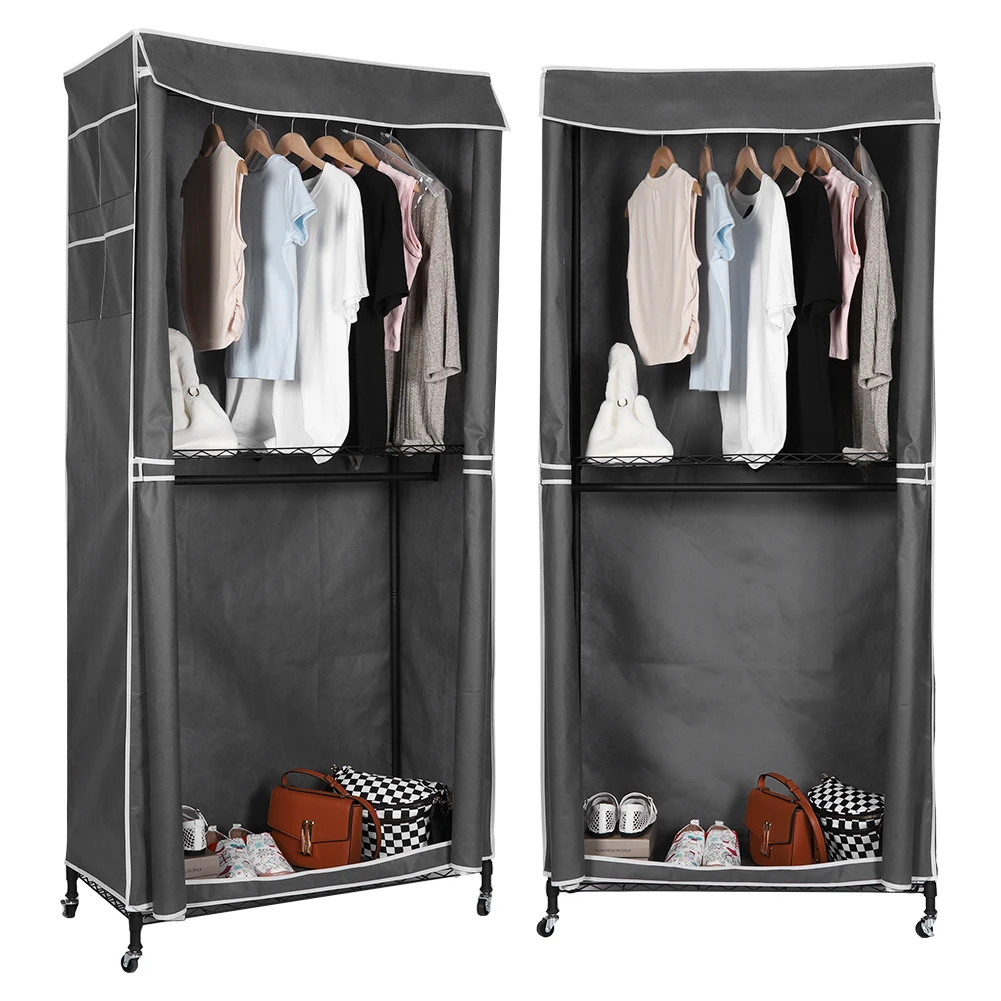 

Rolling Clothing Rack with Wheels Multifunctional Portable Storage Closet with Cover for Coats Shirts Dress