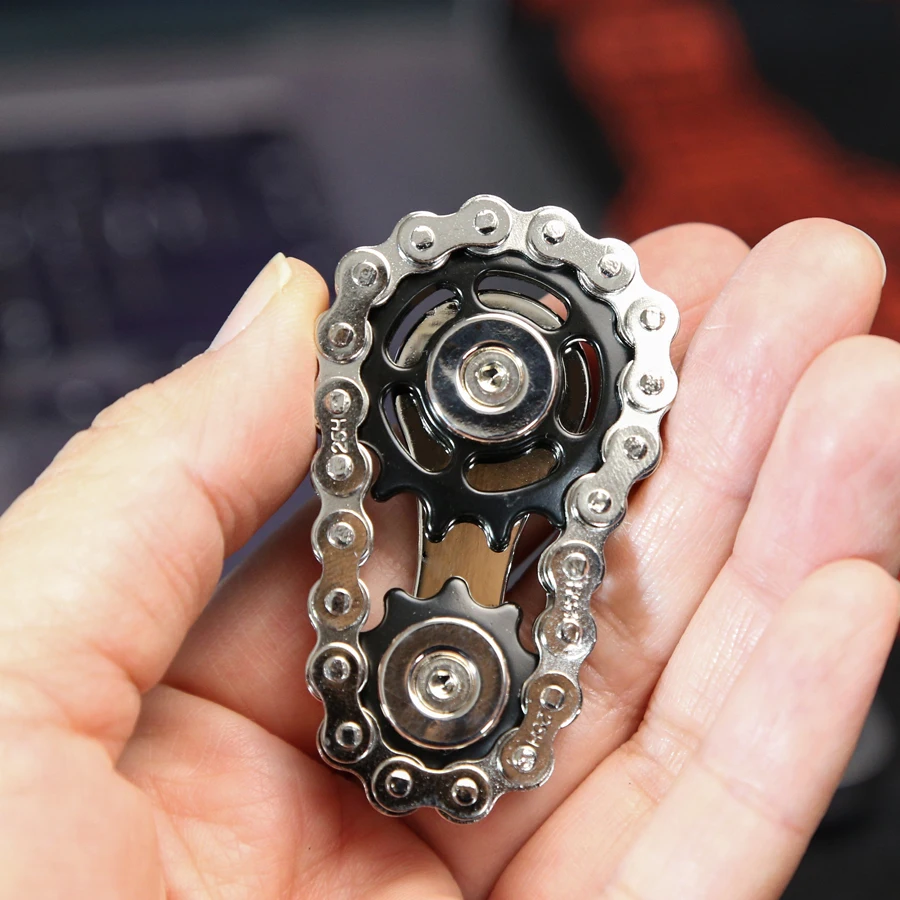 سلسلة دراجة معدنية لتخفيف التوتر فيدجيت سبينر - لعبة إصبع مضادة للقلق للبالغين، هدايا فريدة من نوعها للرجال