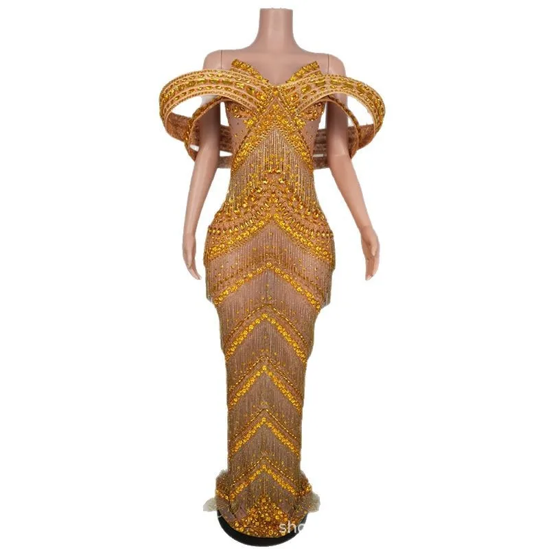 

Высококачественное сексуальное платье с искусственным мясом и золотым бриллиантом, темпераментное платье для банкета, одежда для выступлений, модель подиума, модная одежда Ever Pretty