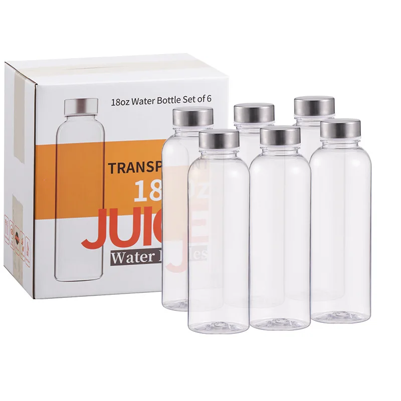 

18oz Transparent Plastic Water Bottle 550ml Plastic Juice Bottle Drink Juice Tea Cup 6 Pieces Set