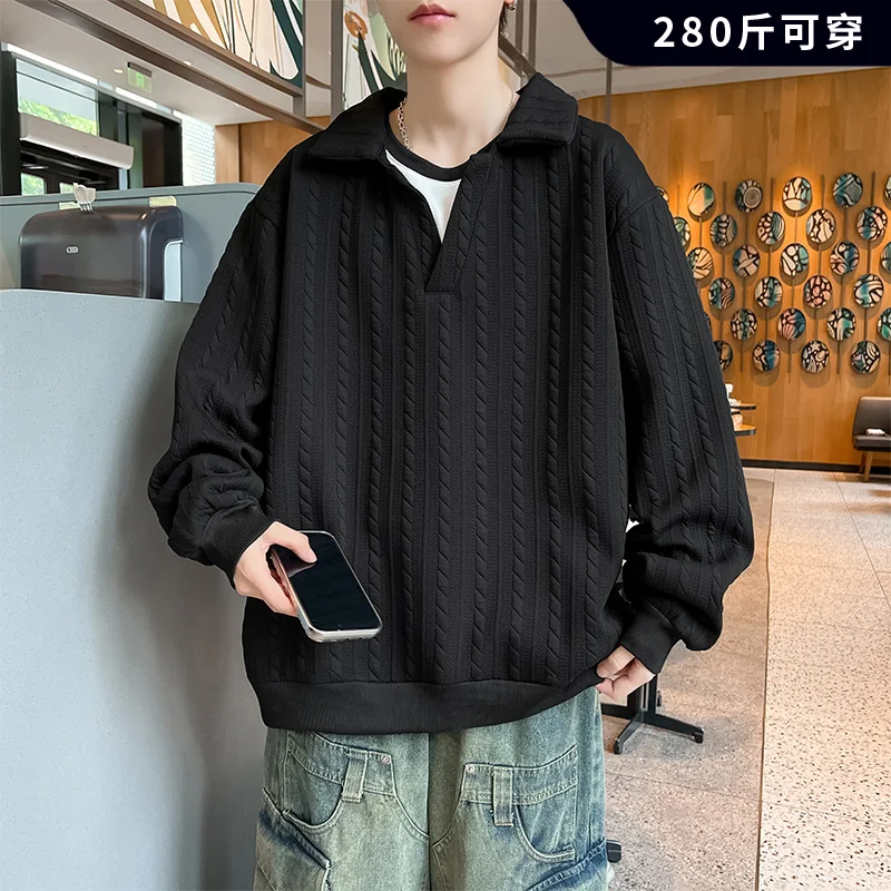 

Молодежная повседневная толстовка с капюшоном, два свитера с длинными рукавами и лацканами, свободный пуловер, мужской осенний новый мужской пуловер с капюшоном большого размера