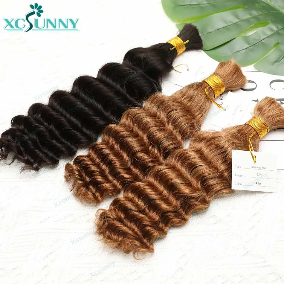 Color 30 Human Hair For Braids Deep Wave Bulk Human Hair For Braiding Double Drawn Wholesale No Weft