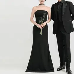 Black Formal Evening Dress Sexy Strapless Soft Satin Mermaid Dresses Elegant Floor-length Long Simple Wedding Dress Customized