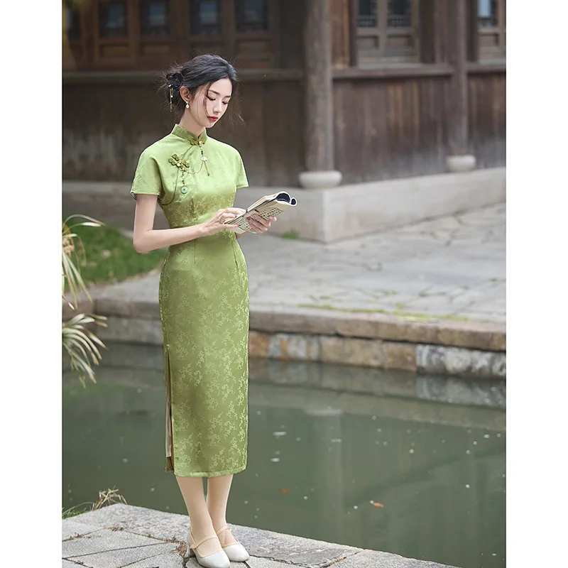 

Старый Шанхайский ретро жаккардовый Cheongsam в китайском стиле с длинными короткими рукавами Qipao весна/лето традиционное платье в этническом стиле