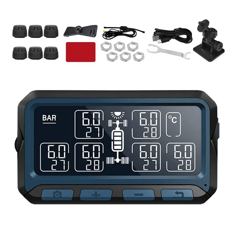 Solar Power Tire Pressure Monitor Tire Monitoring System For RV Wireless Solar Tire Pressure Sensor With 6 External Sensors