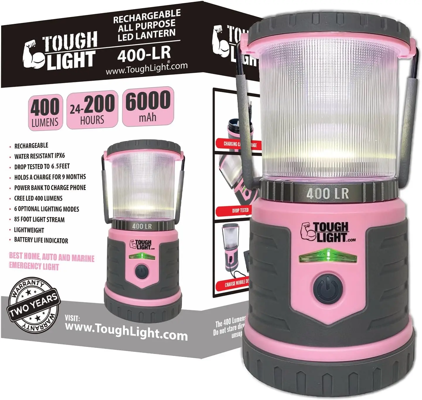 

Перезаряжаемый фонарь для кемпинга с 400 люмен, внешний аккумулятор, время работы 200 часов, режим SOS для наружного и аварийного использования