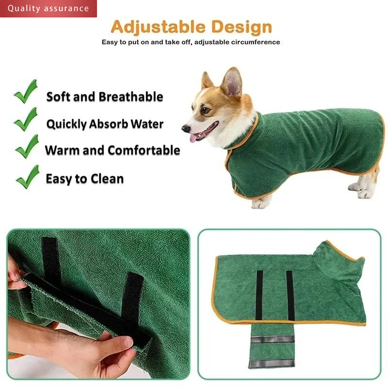 Microfiber Pet Bathrobe | Fast Drying, Absorbent Soft Towel, Adjustable Grooming Coat for Dogs of All Sizes