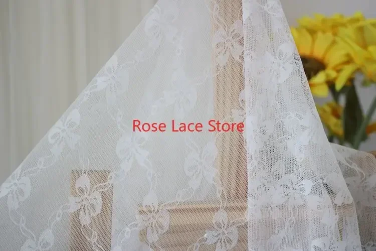 Nero bianco Jaquard Bowknots Tessuto di pizzo elastico Farfalla Maglia tulle per abito da sposa Abito da festa Abito da ragazza Abito da ballo 1 metro