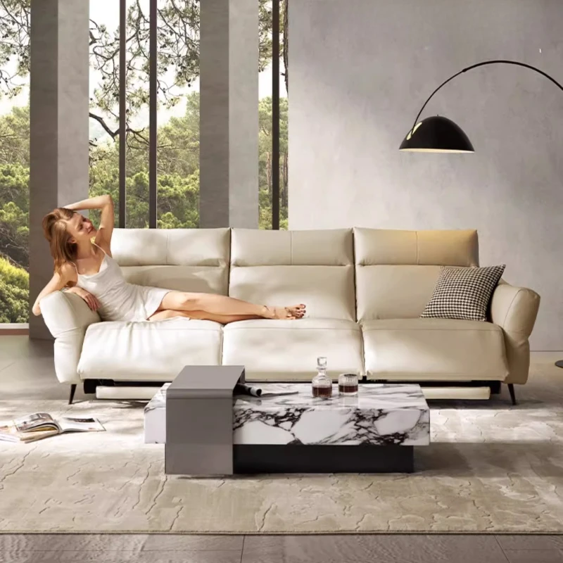 كرسي كهربائي فاخر أريكة النوم الإيطالية مصمم الحديثة صالة أريكة جلد طبيعي Woonkamerbanken أثاث غرفة المعيشة