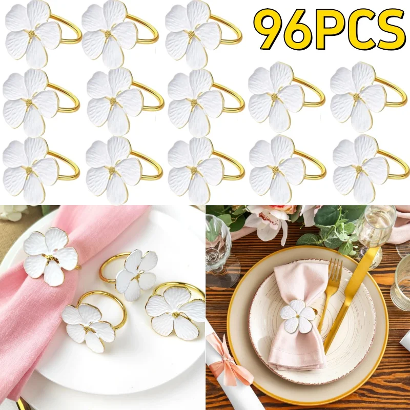 96PCS Bloom Napkin Ring Flower Types Decoration Napkin Holder Plum Blossom Napkin Buckle for Hotel Parties Feast Dining Table